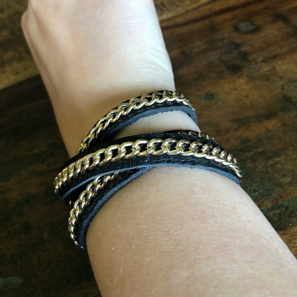 Black And Gold Faux Leather Wrap Bracelet - Picture 3 of 4